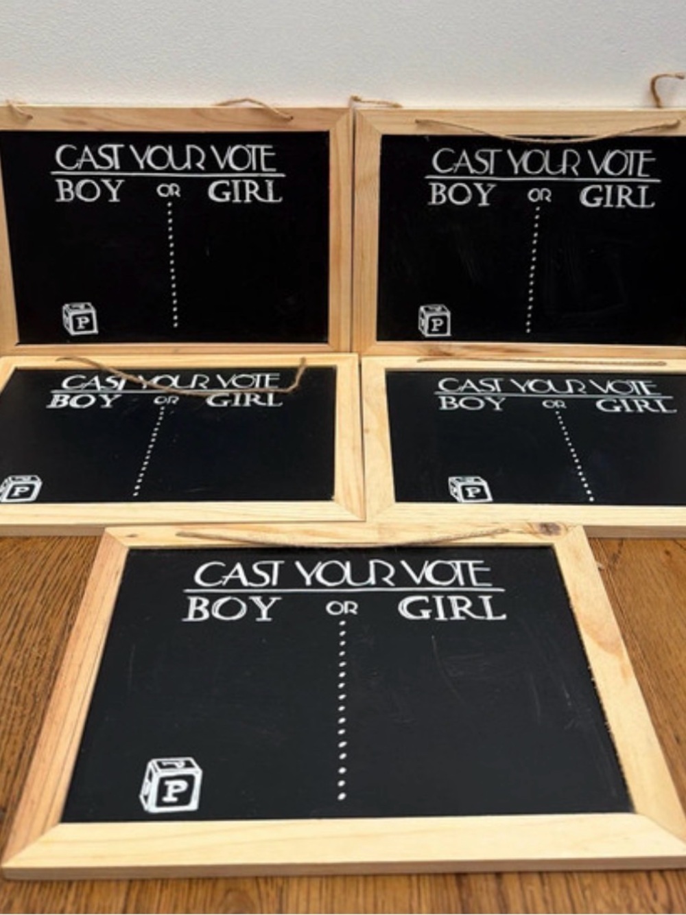Gender Reveal Voting Chalkboard Sign - Black with Natural Wood Frame